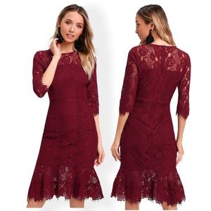 Lulus Burgundy Lace Bodycon Midi Dress Dance XS